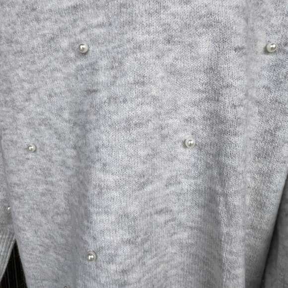 CeCe Light Gray Pearl Embellished Sweater Acrylic Blend Crewneck Womens Size XL - Picture 6 of 8